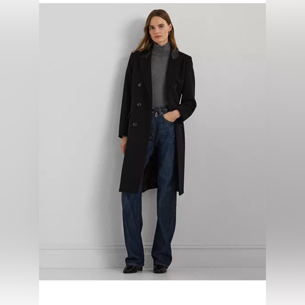 Lauren Ralph Lauren Women's Faux-Leather-Trim Double-Breasted Coat